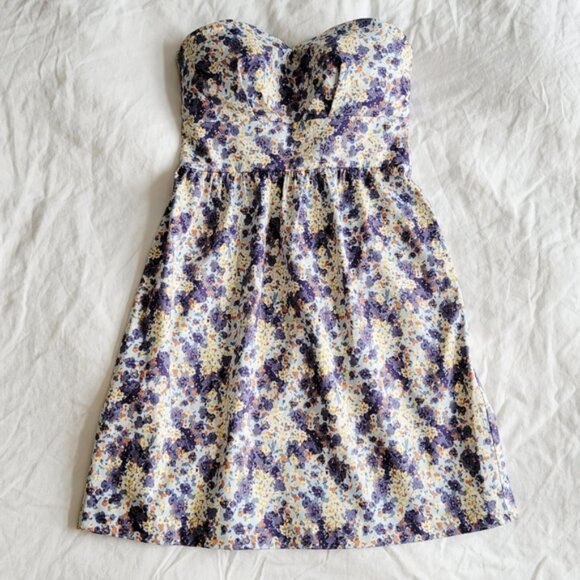 Easy Wear Floral Strapless Dress Blue Cotton EU 38 (Spain) S - Picture 1 of 10